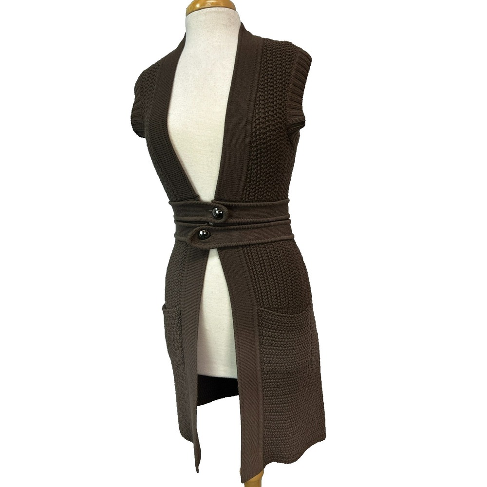 Citizens of Humanity Tunic Length Sweater Vest Brown Wool Knit Button Waist SZ S